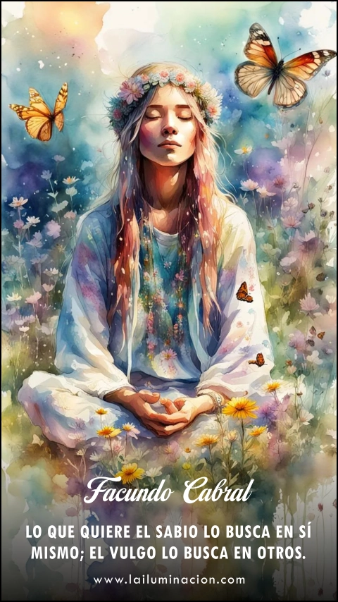 Imagen de la frase: Lo que quiere el sabio lo busca en sí mismo; el vulgo lo busca en otros.