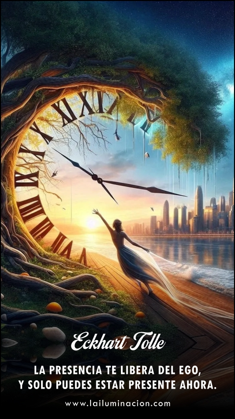 La presencia te libera del ego, y solo puedes estar presente ahora. Frase de Eckhart Tolle
