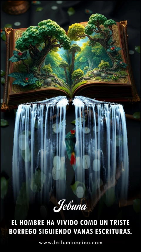 El hombre ha vivido como un triste borrego siguiendo vanas escrituras. Frase de Jebuna