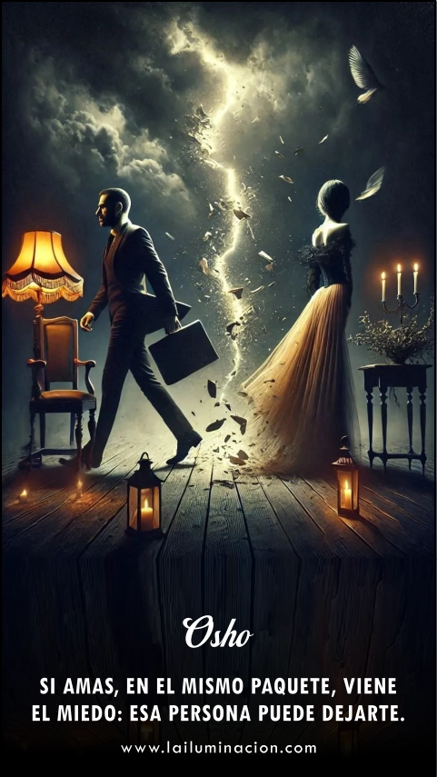 Si amas, en el mismo paquete, viene el miedo: esa persona puede dejarte. Frase de Osho