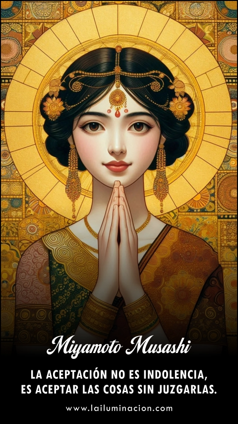 La aceptación no es indolencia, es aceptar las cosas sin juzgarlas. Frase de Miyamoto Musashi
