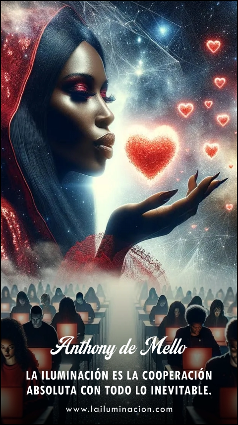 La iluminación es la cooperación absoluta con todo lo inevitable. Frase de Anthony De Mello