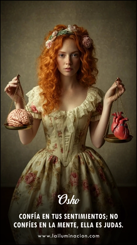 Confía en tus sentimientos; no confíes en la mente, ella es Judas. Frase de Osho