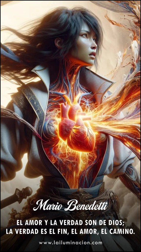 El amor y la verdad son de Dios; la verdad es el fin, el amor, el camino. Frase de Mario Benedetti
