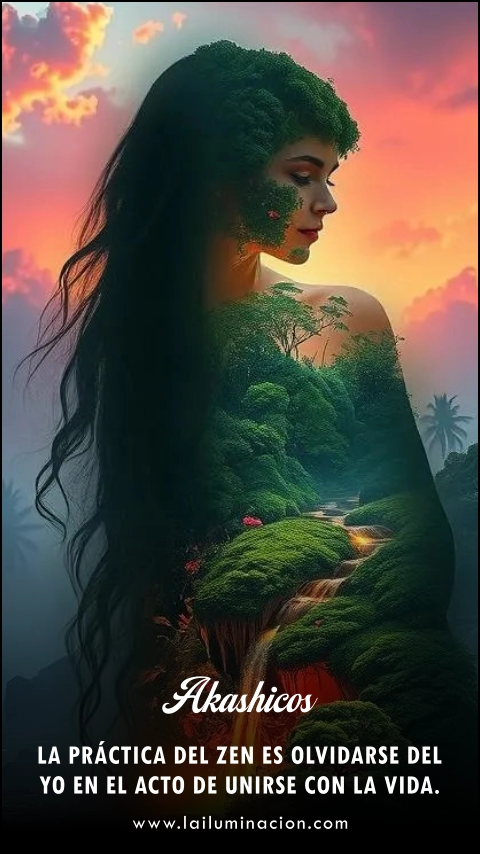 La práctica del zen es olvidarse del yo en el acto de unirse con la vida. Frase de Akashicos