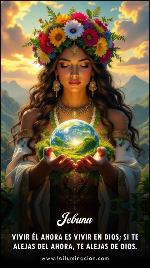 Vivir él ahora es vivir en Dios; si te alejas del ahora, te alejas de Dios. Frase de Jebuna