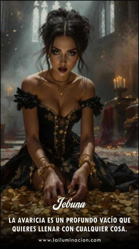 La avaricia es un profundo vacío que quieres llenar con cualquier cosa. Frase de Jebuna