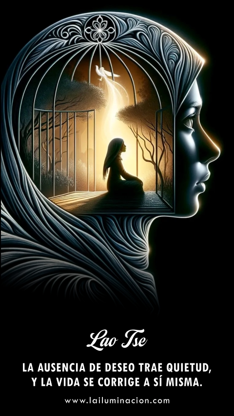La ausencia de deseo trae quietud, y la vida se corrige a sí misma. Frase de Lao Tse
