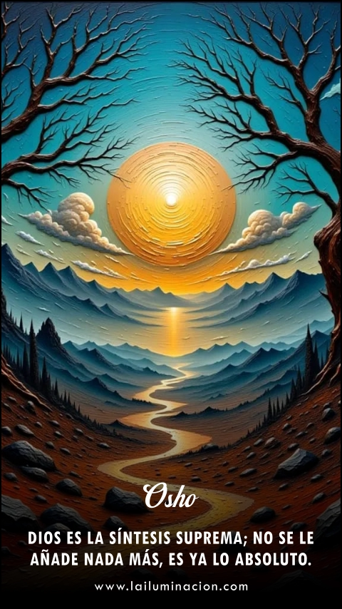Dios es la síntesis suprema; no se le añade nada más, es ya lo absoluto. Frase de Osho