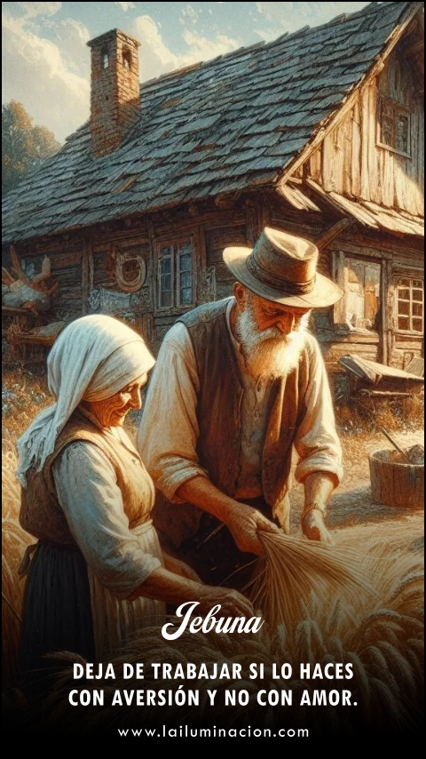 Deja de trabajar si lo haces con aversión y no con amor. Frase de Jebuna
