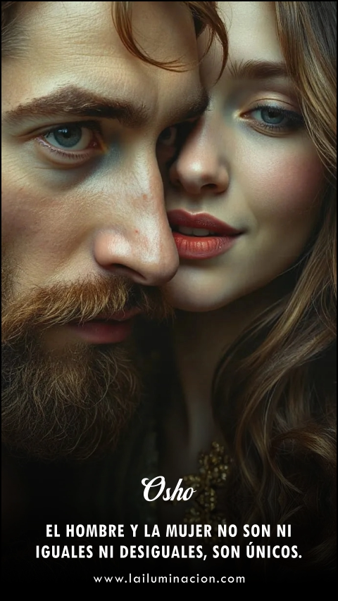 El hombre y la mujer no son ni iguales ni desiguales, son únicos. Frase de Osho