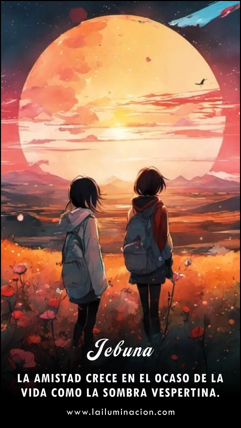 La amistad, como la sombra vespertina, crece en el ocaso de la vida. Frase de Jebuna